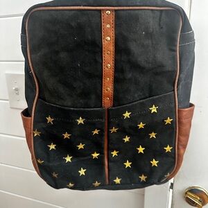 Mona B canvas backpak with leather trim